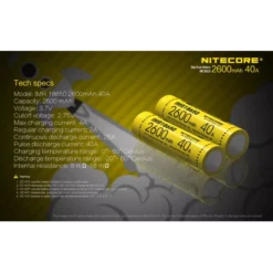 Nitecore Flat Top IMR 18650 Li-Mn Battery 2600mAh -Nitecore NC IMR18650 2600 40A 8